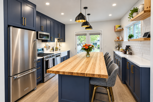 Modern kitchen with butcher block island top - Toronto